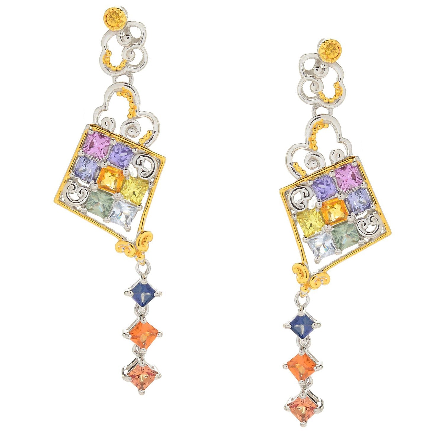 Gems en Vogue Princess Cut Multi Sapphire Kite Drop Earrings
