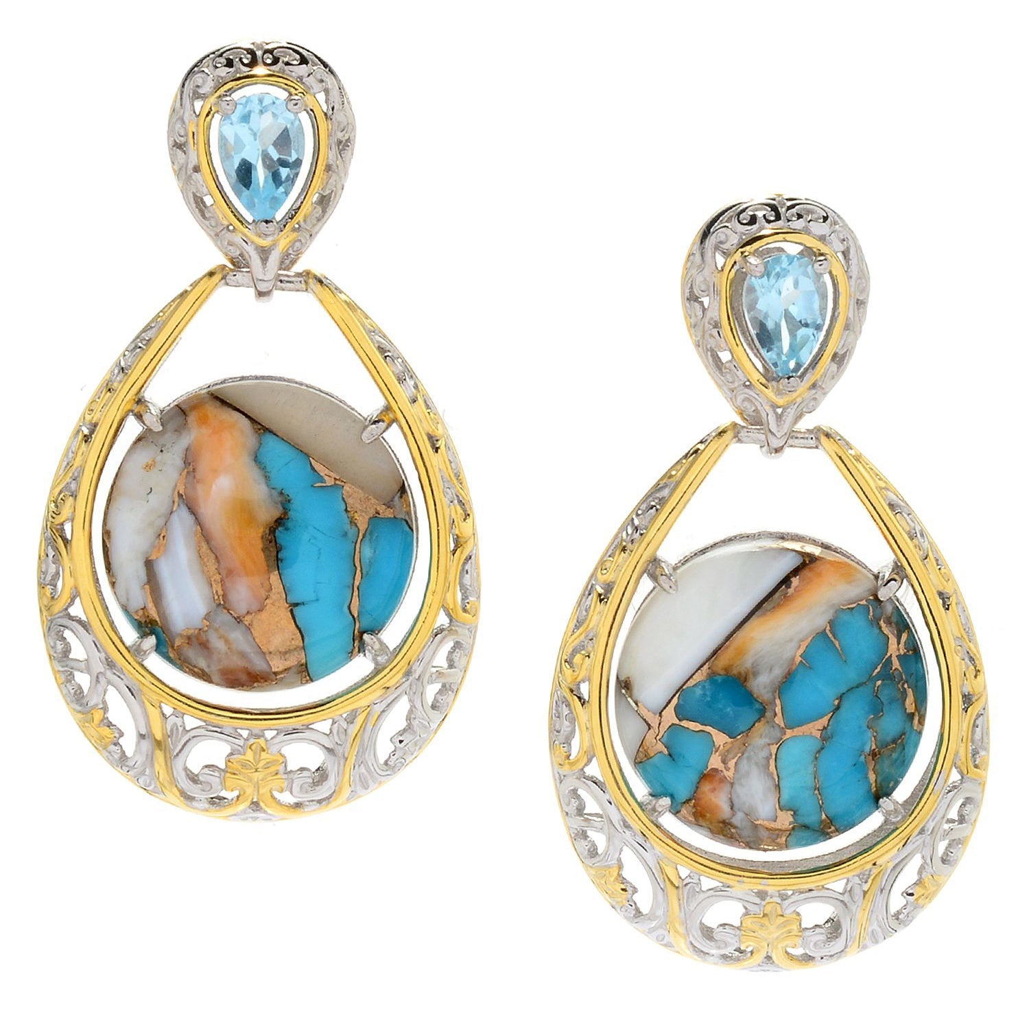 Gems en Vogue Spiny Oyster Turquoise & Sky Blue Topaz Earrings