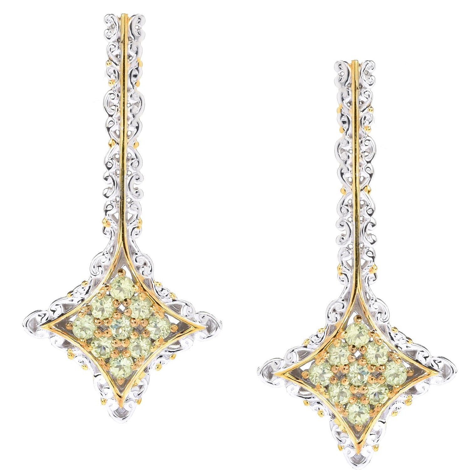 Gems en Vogue 0.90ctw Peridot 9-Stone Cluster Drop Earrings