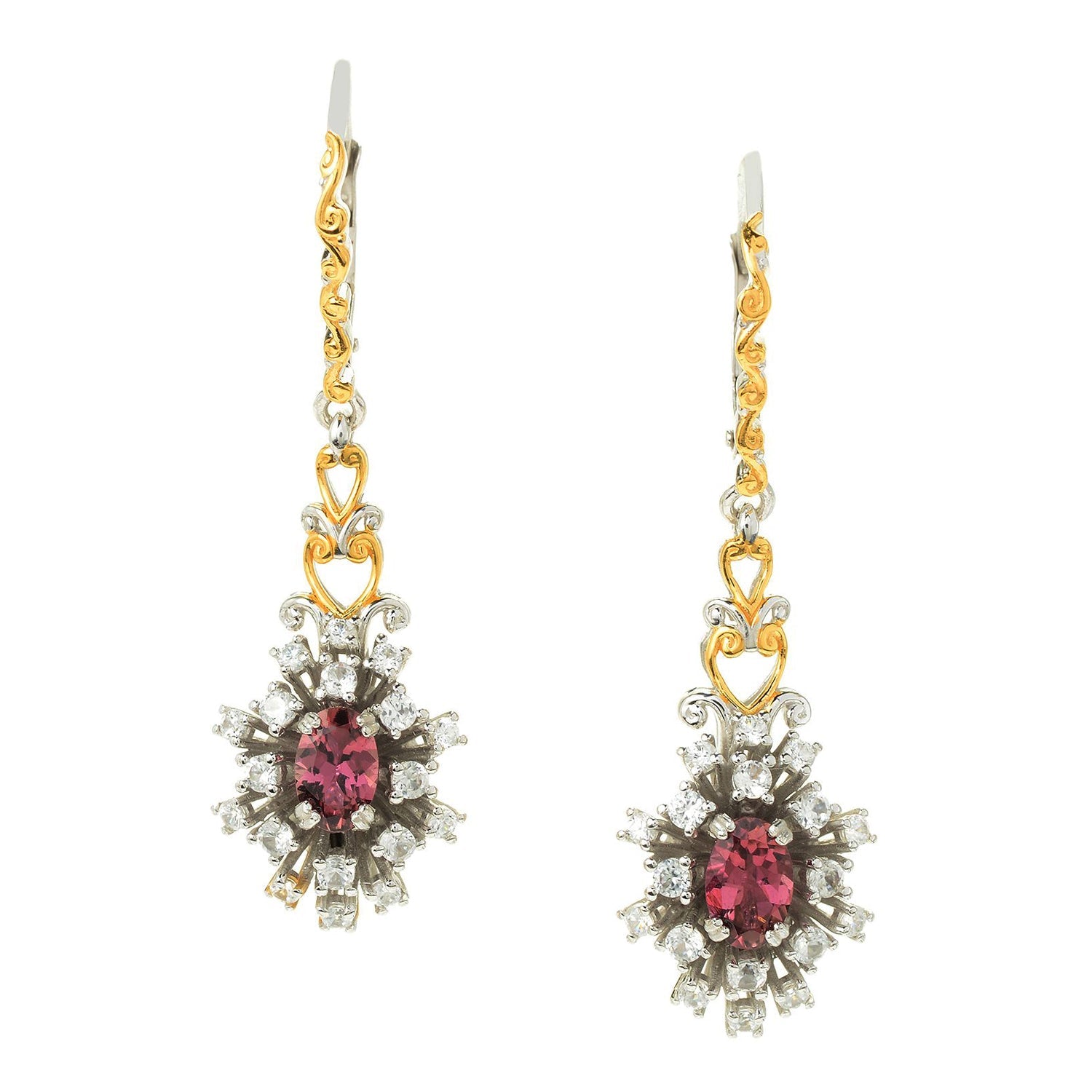 Gems en Vogue 1.86ctw Pink Tourmaline & White Zircon Drop Earrings