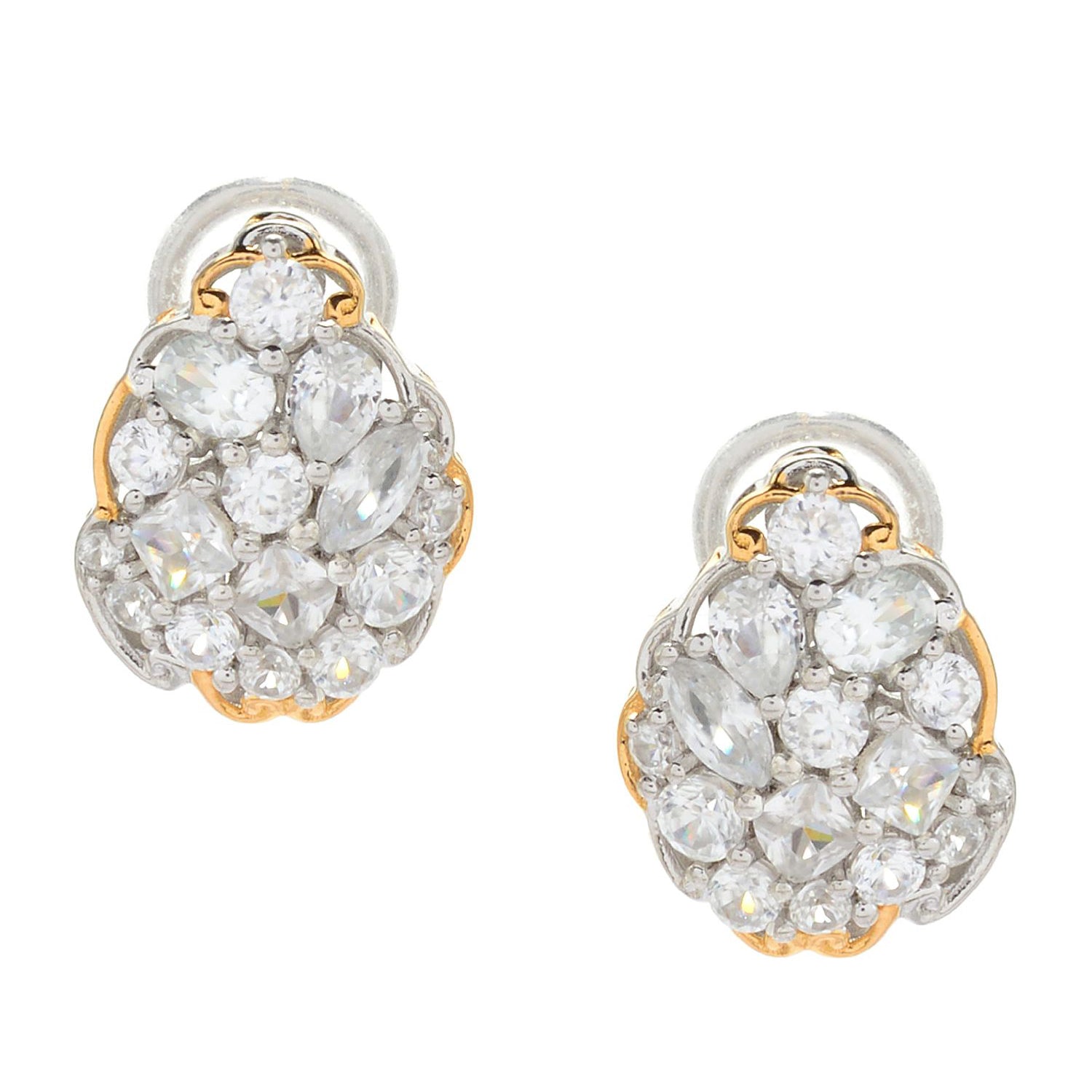 Gems en Vogue 3.97ctw Multi Shape White Zircon Cluster Stud Earrings