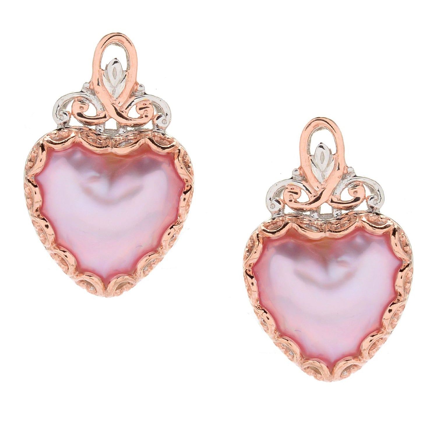 Gems en Vogue Pink Mabe Cultured Pearl Heart Shaped Stud Earrings