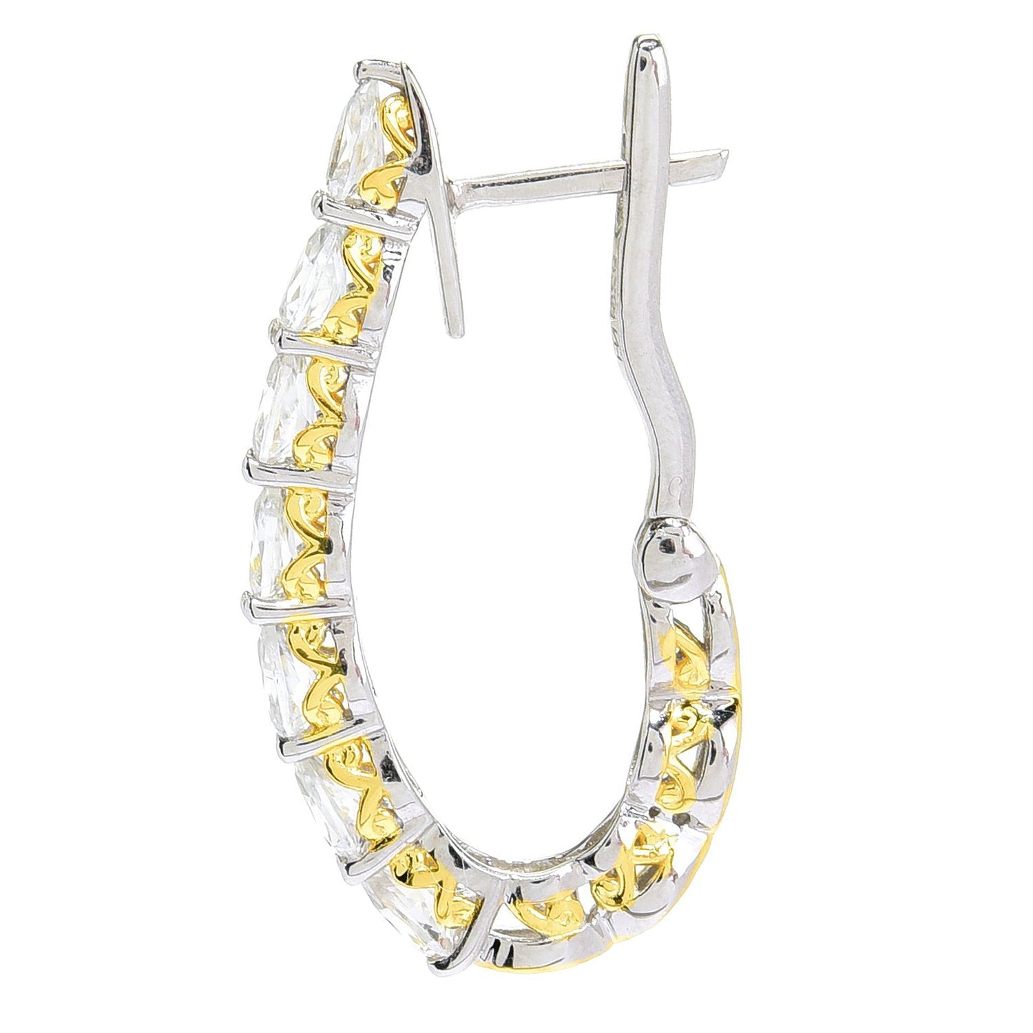 Gems en Vogue 4.48ctw Pear Shaped White Zircon Hoop Earrings