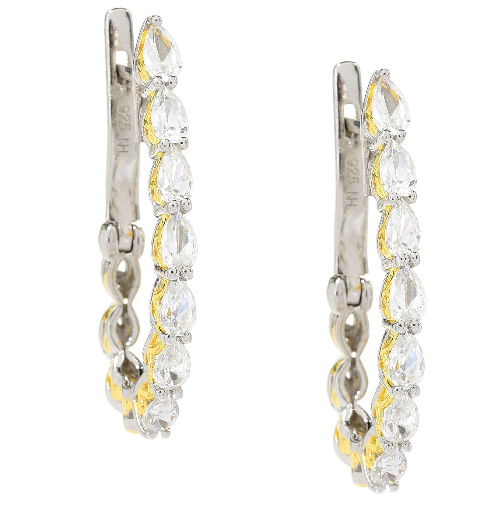 Gems en Vogue 4.48ctw Pear Shaped White Zircon Hoop Earrings