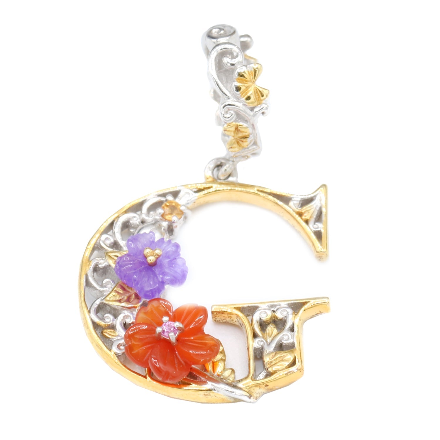 Gems en Vogue Choice of Initial Amethyst Carnelian & Sapphire Flower Charm