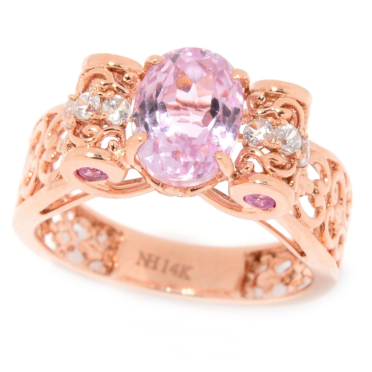 Gems en Vogue 14K Rose Gold 1.84ctw Kunzite Pink Sapphire & White Zircon Ring