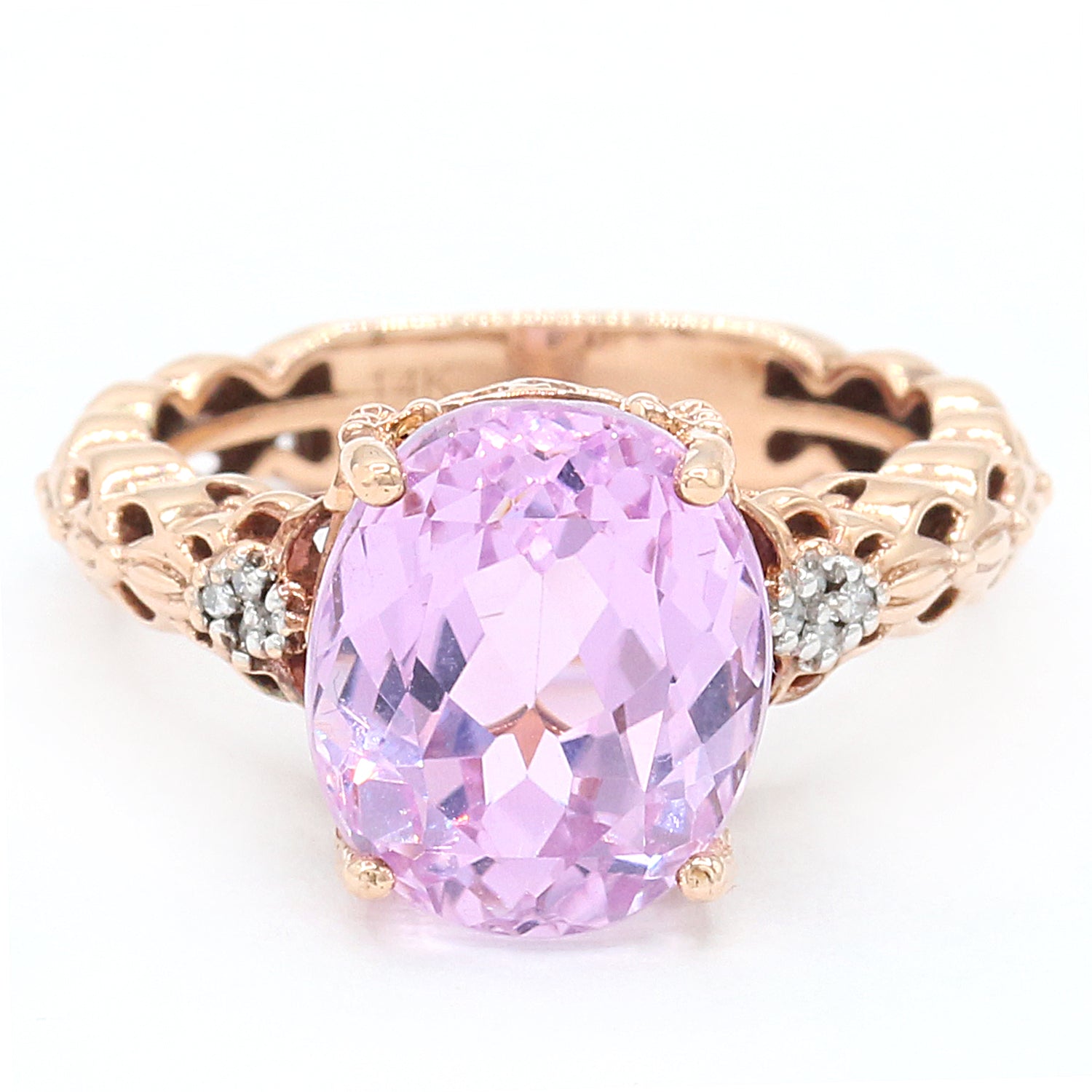 Gems en Vogue Luxe Collection 14K Gold 5.83ctw Kunzite & Diamond Ring