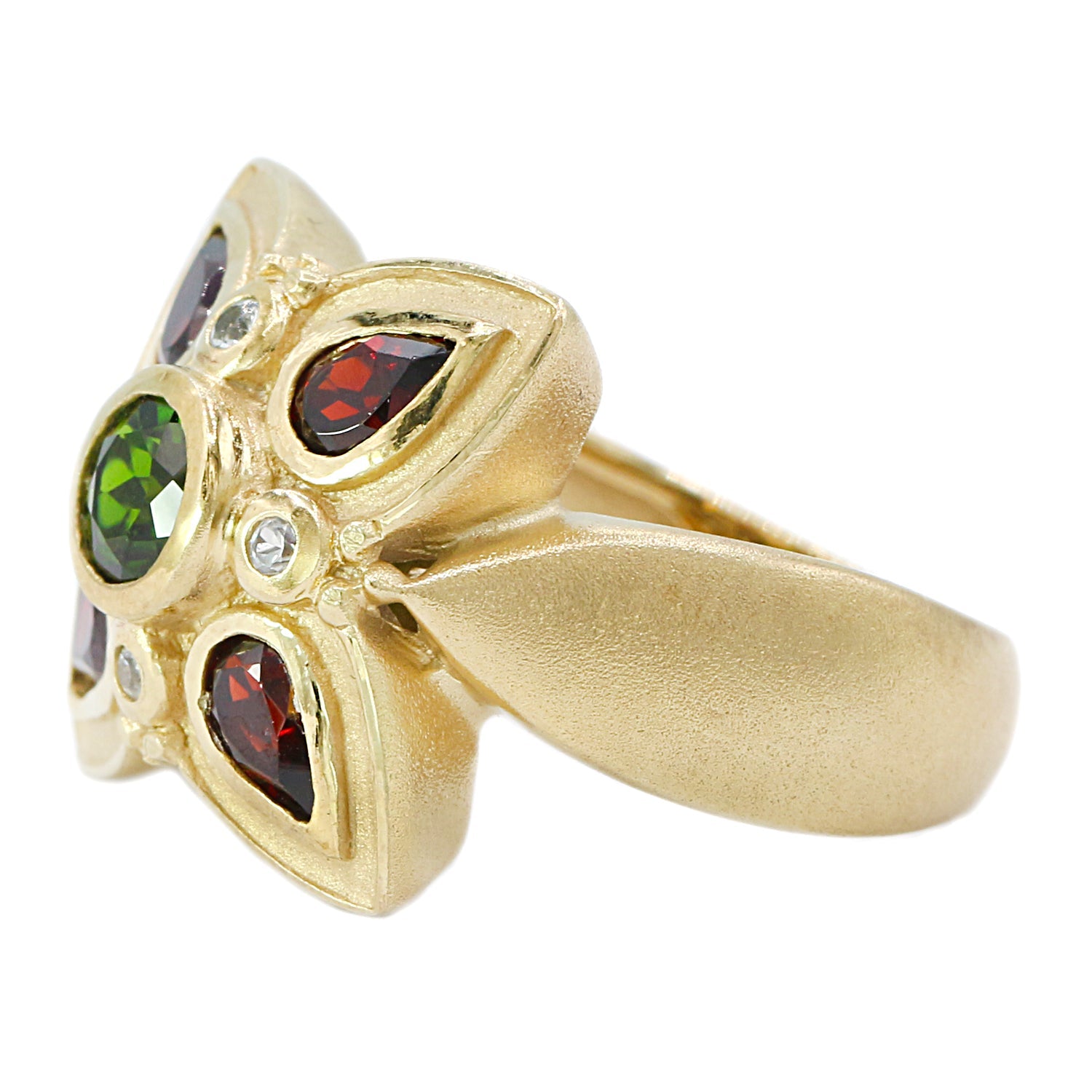 Historick Art Chrome Diopside Garnet and White Sapphire Ring