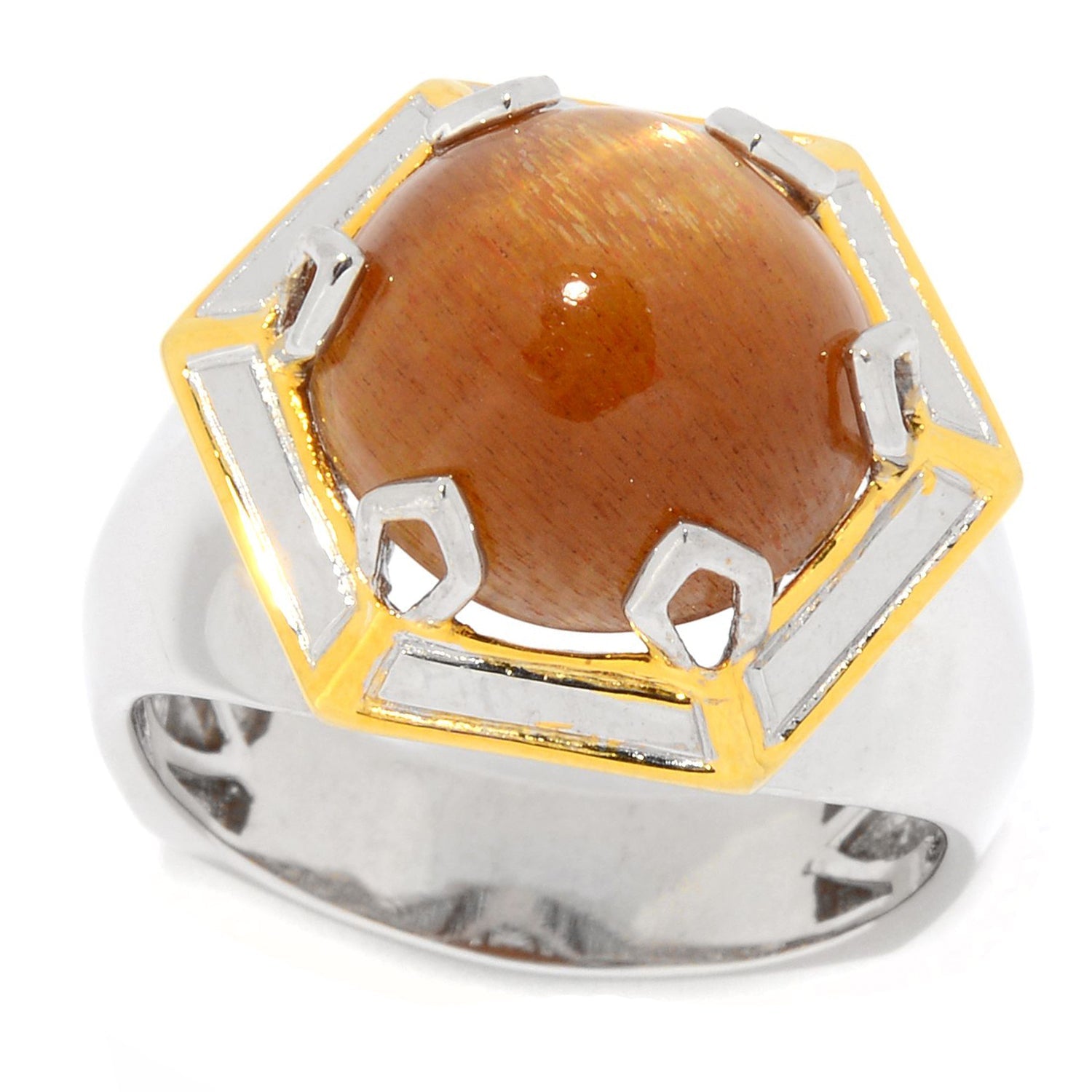 Gems en Vogue Sunstone Polished Hexagon Ring
