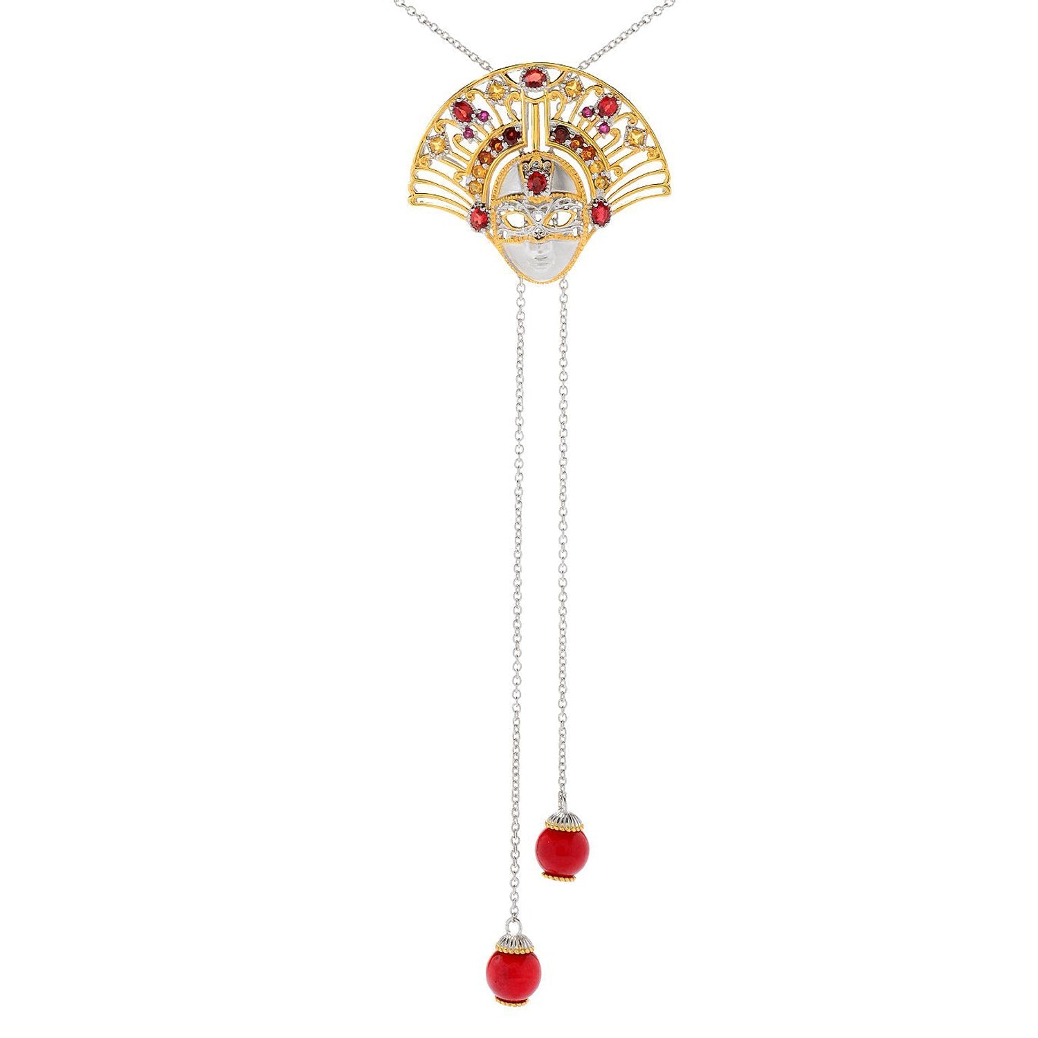Gems en Vogue Italy Garnet Citrine & Multi Gemstone Venetian Mask Bolo Necklace