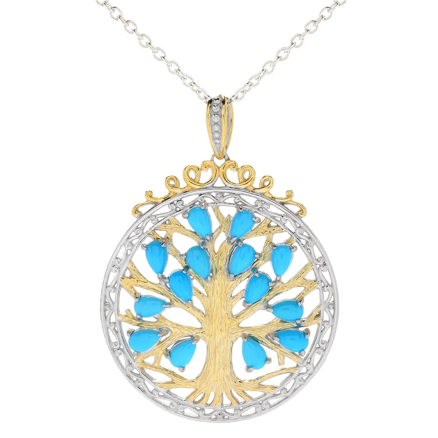 Gems en Vogue Pear Shaped Sleeping Beauty Turquoise Tree of Life Pendant