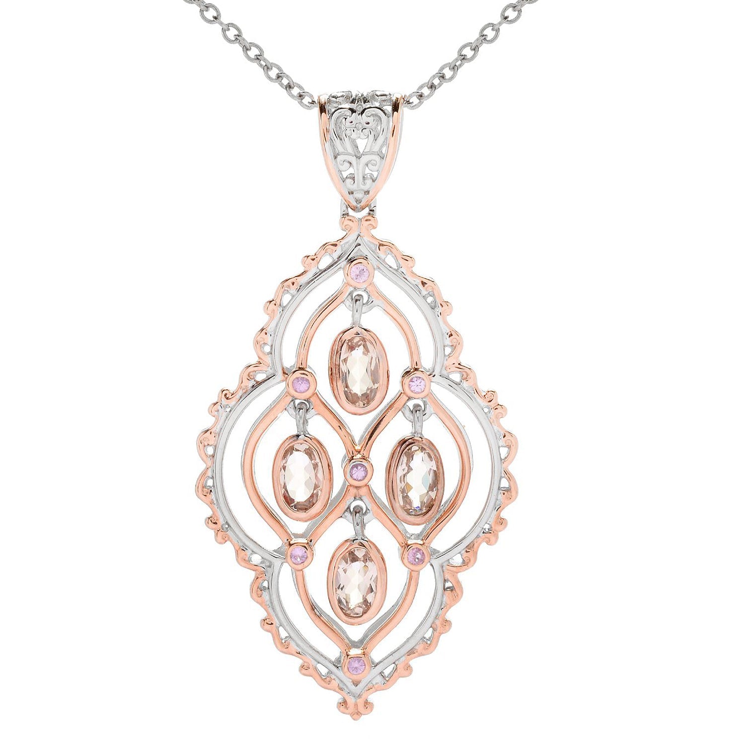 Gems en Vogue 1.87ctw Morganite & Pink Sapphire Framed Pendant