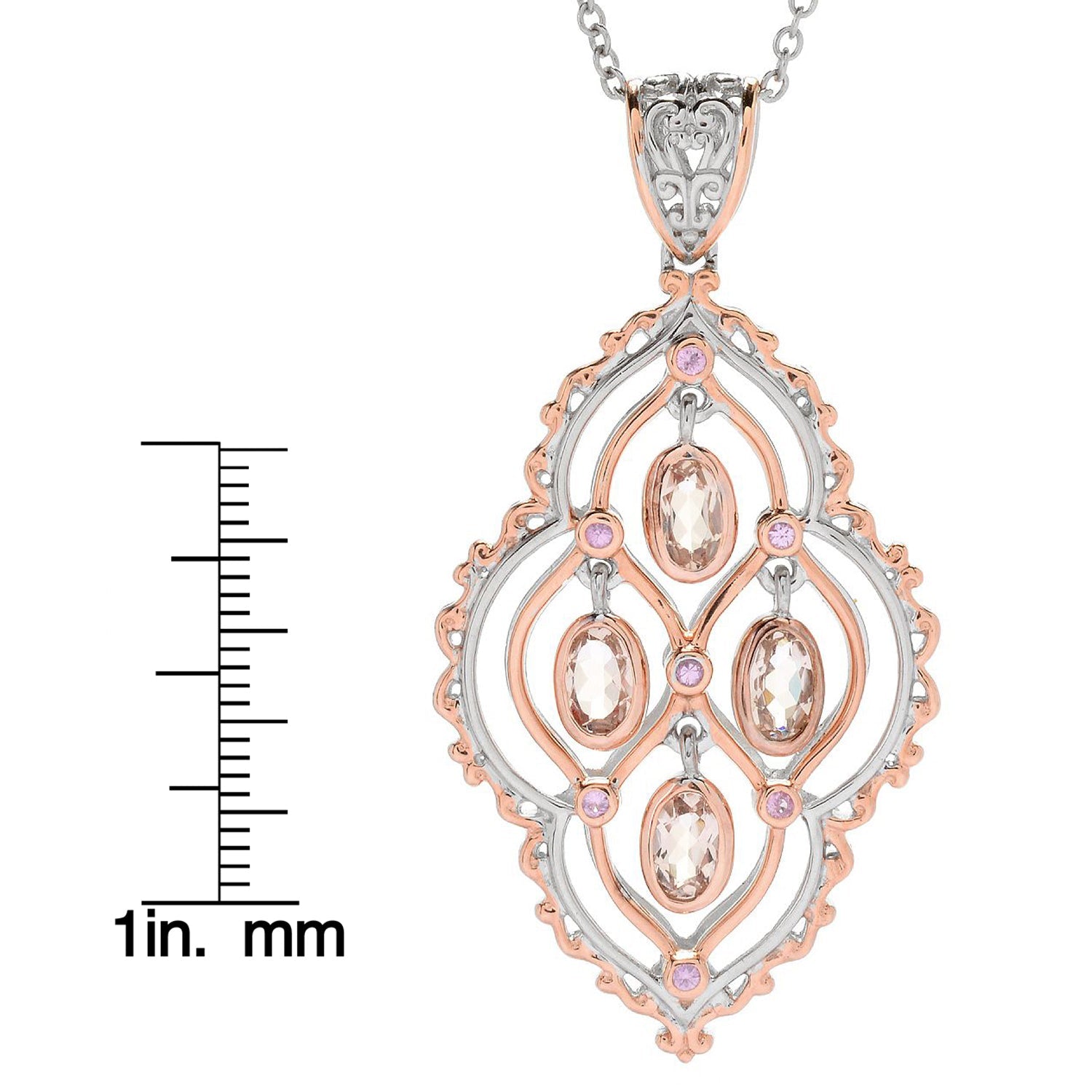 Gems en Vogue 1.87ctw Morganite & Pink Sapphire Framed Pendant