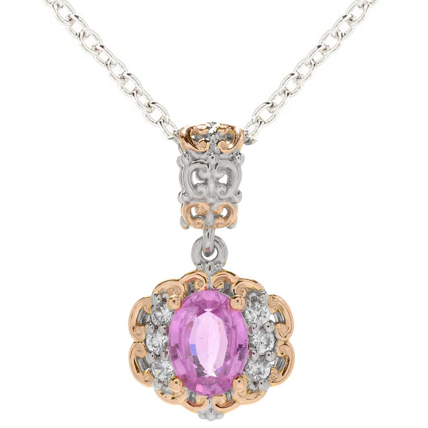 Gems en Vogue 1.90ctw Pink Sapphire & White Zircon Pendant
