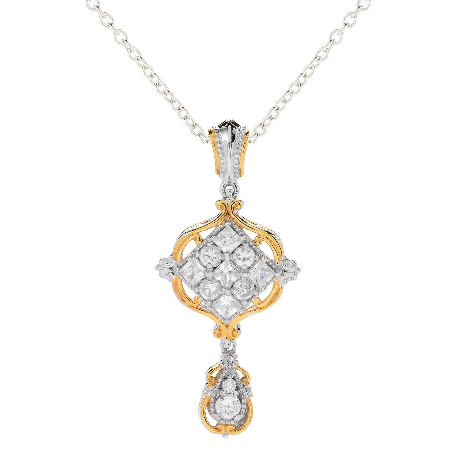 Gems en Vogue 2.24ctw Princess Cut White Zircon Cluster Pendant