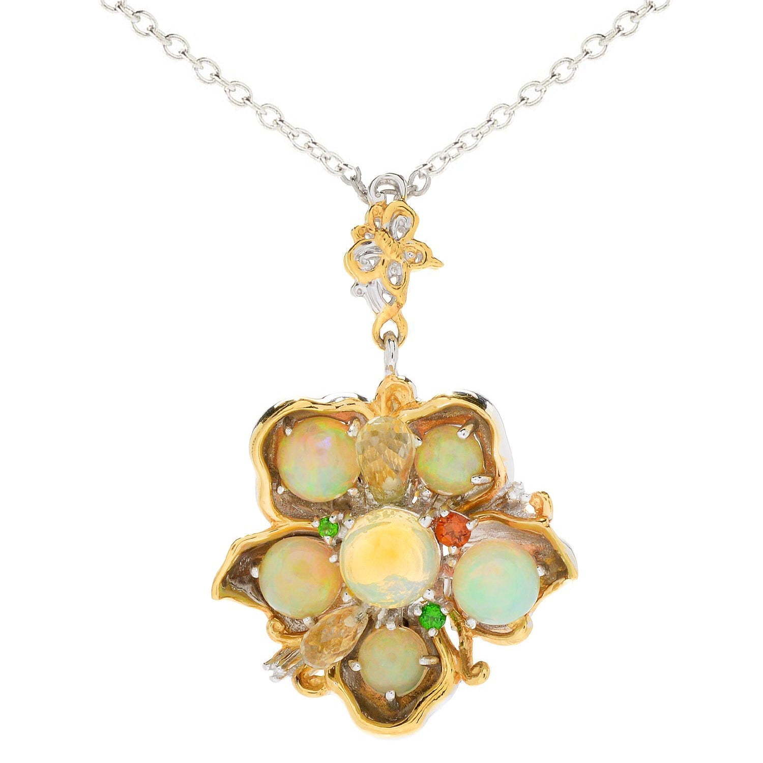 Gems en Vogue Ethiopian Golden Opal & Multi Gemstone Flower Pendant