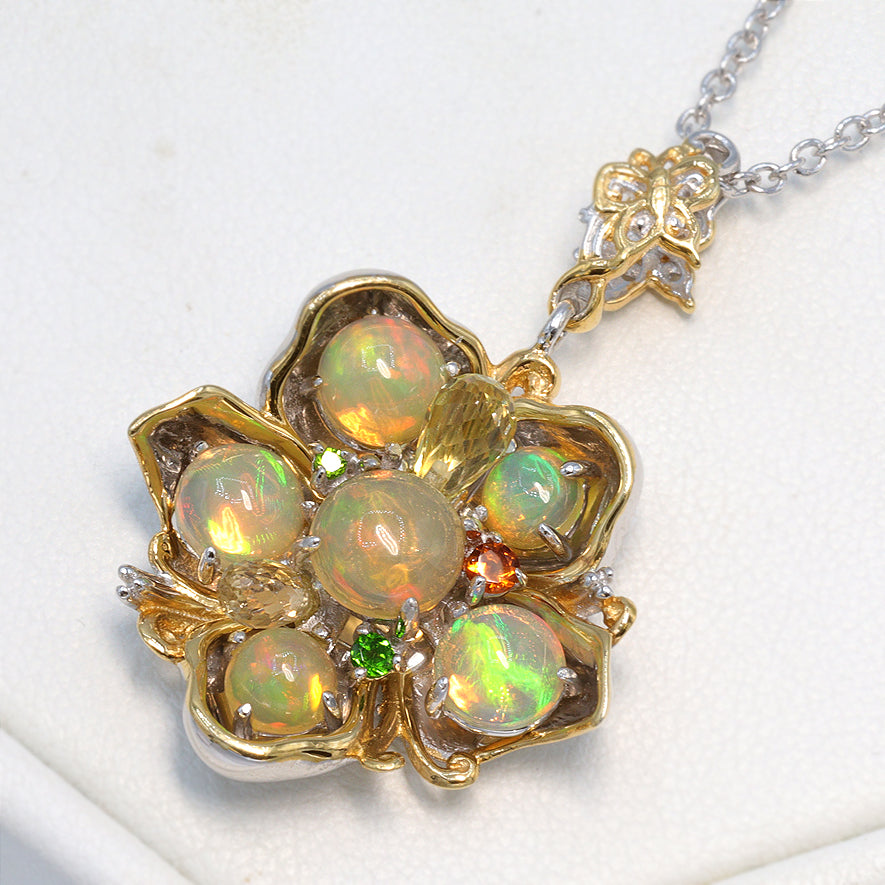 Gems en Vogue Ethiopian Golden Opal & Multi Gemstone Flower Pendant