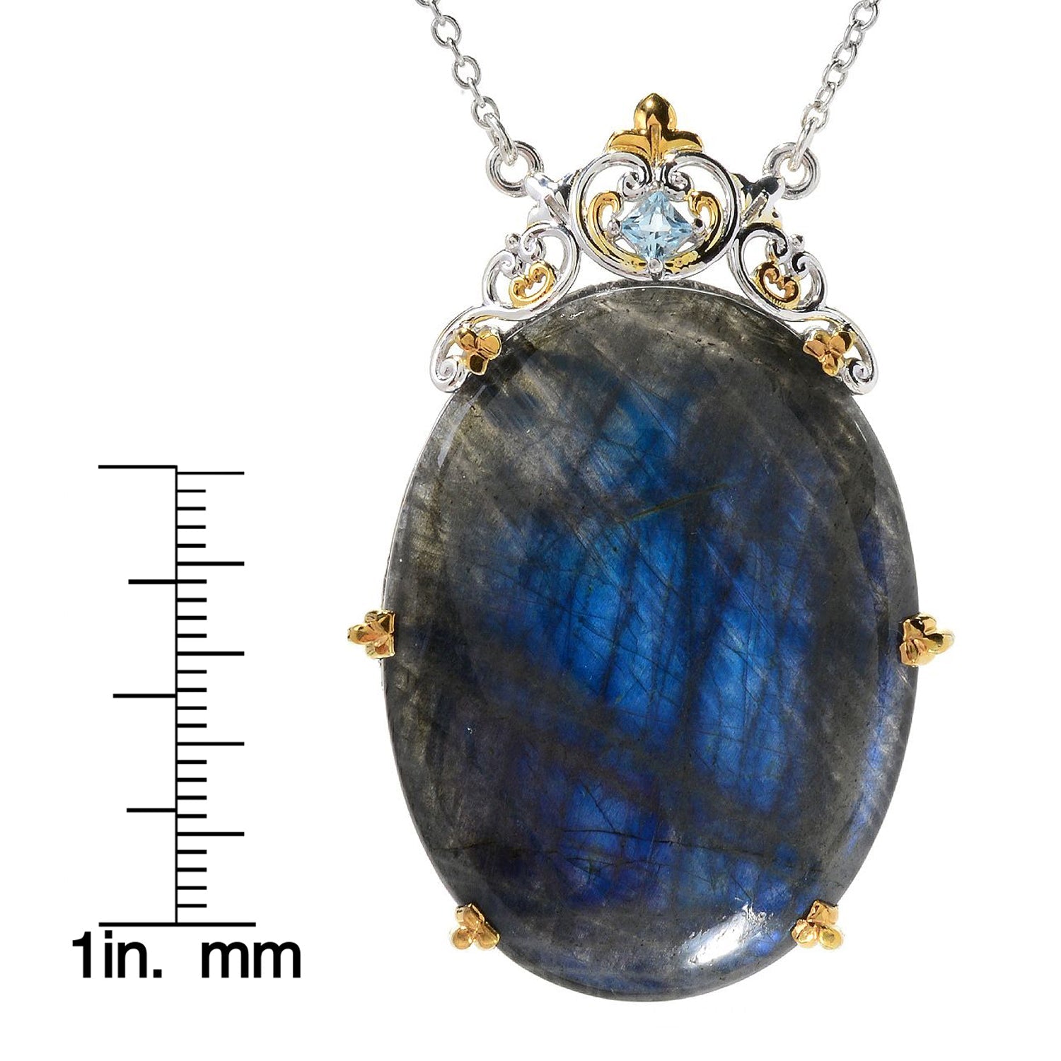 Gems en Vogue Oval Spectrolite & Sky Blue Topaz Necklace