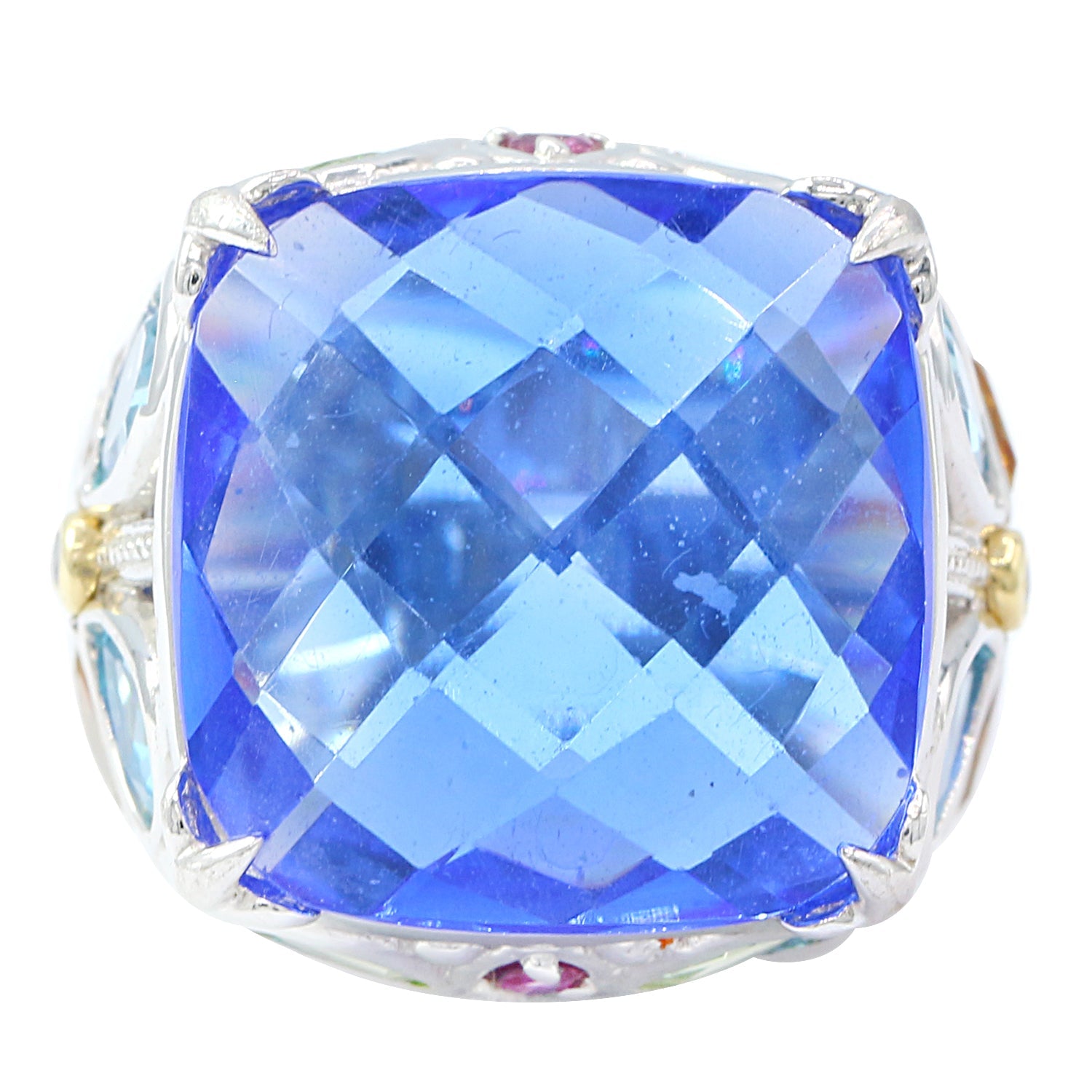BBG Gems Two-tone Blue or Green Quartz Amethyst Peridot and Citrine Ring