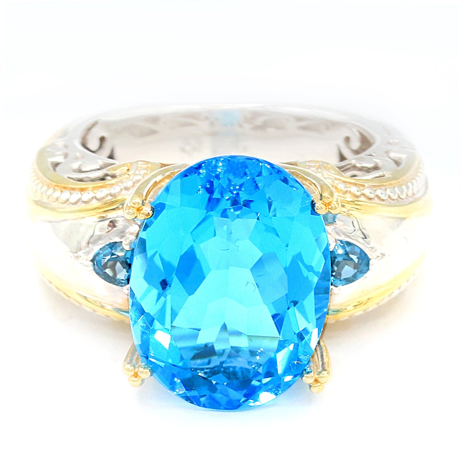 Gems en Vogue 12.20ctw Super Swiss Blue Topaz & London Blue Topaz Ring