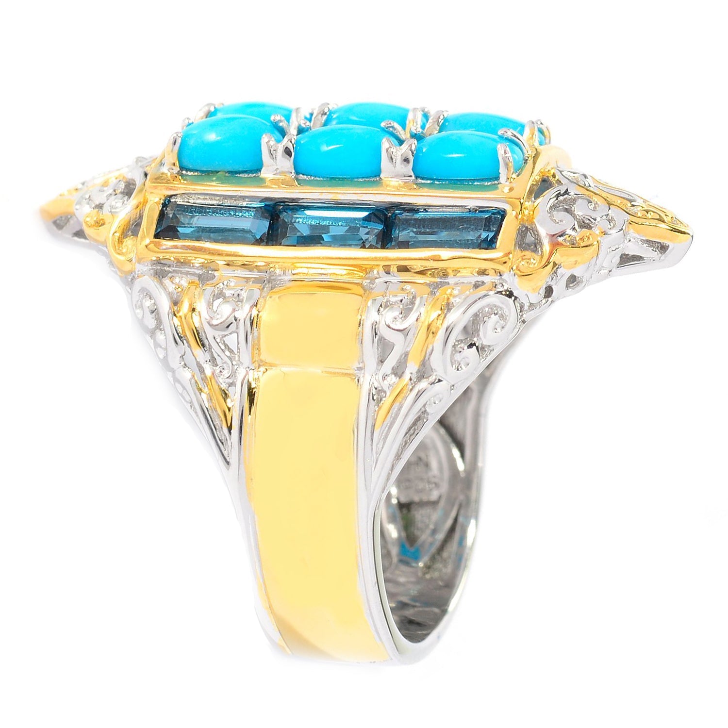 Gems en Vogue Sleeping Beauty Turquoise & London Blue Topaz Elongated Ring