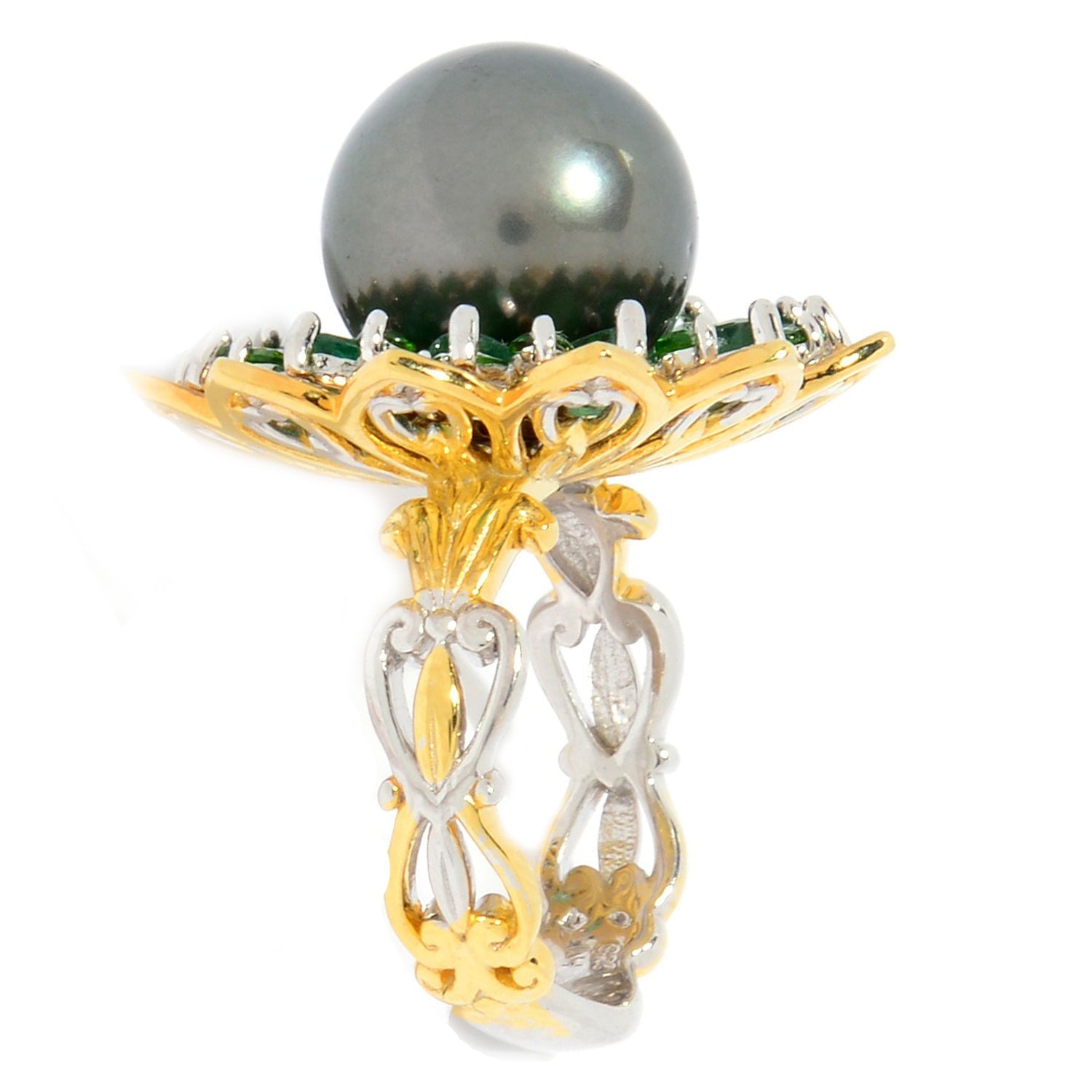 Gems en Vogue Tahitian Pearl Emerald & Chrome Diopside Ring