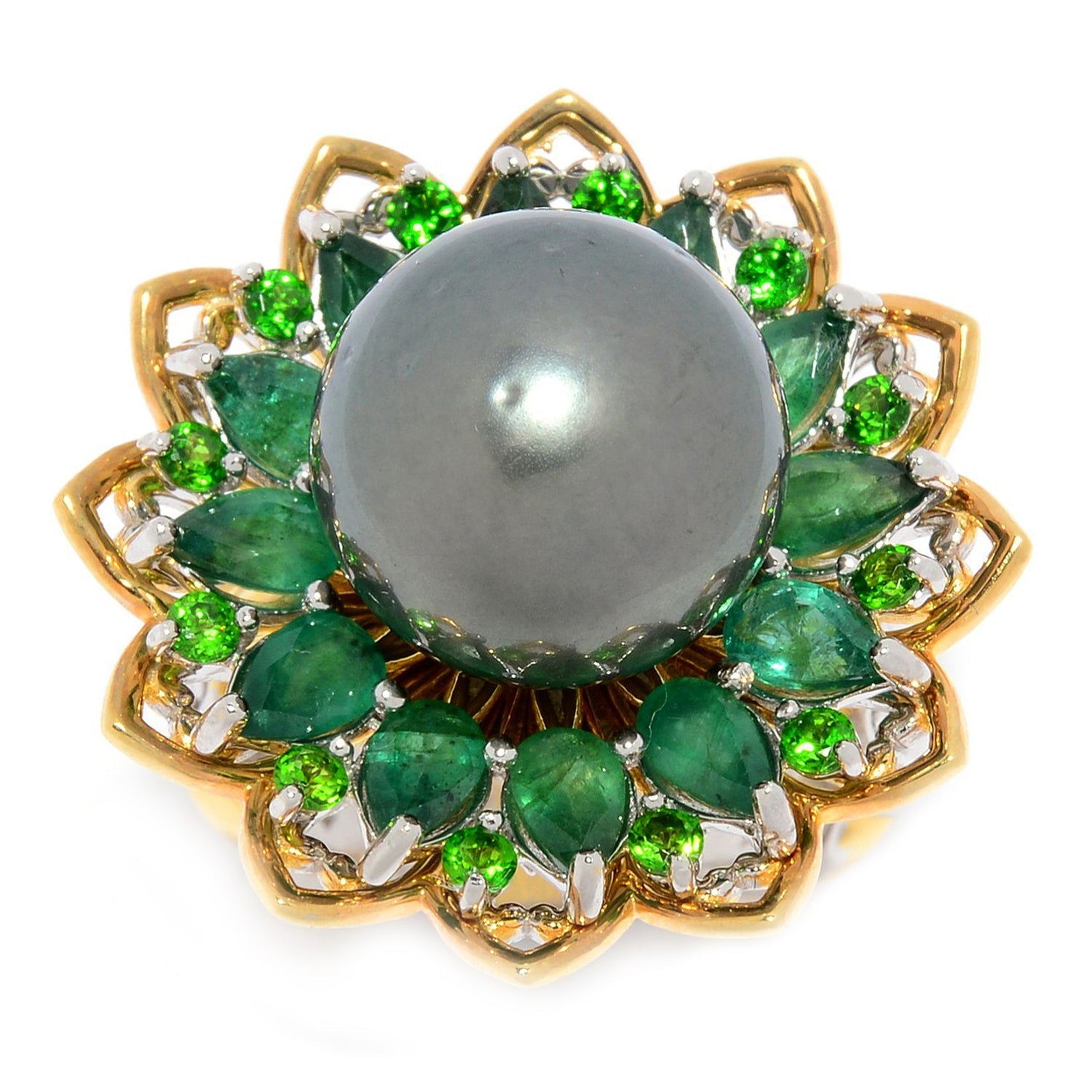 Gems en Vogue Tahitian Pearl Emerald & Chrome Diopside Ring