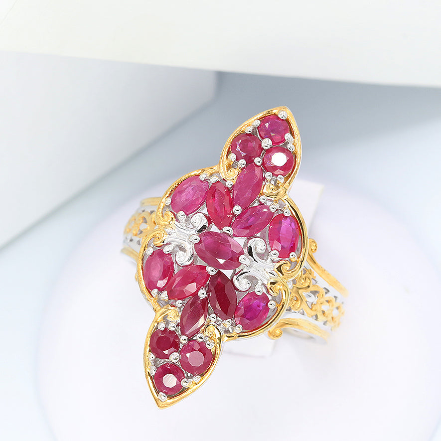 Gems en Vogue 3.31ctw Multi Shape Ruby Cluster Elongated Ring