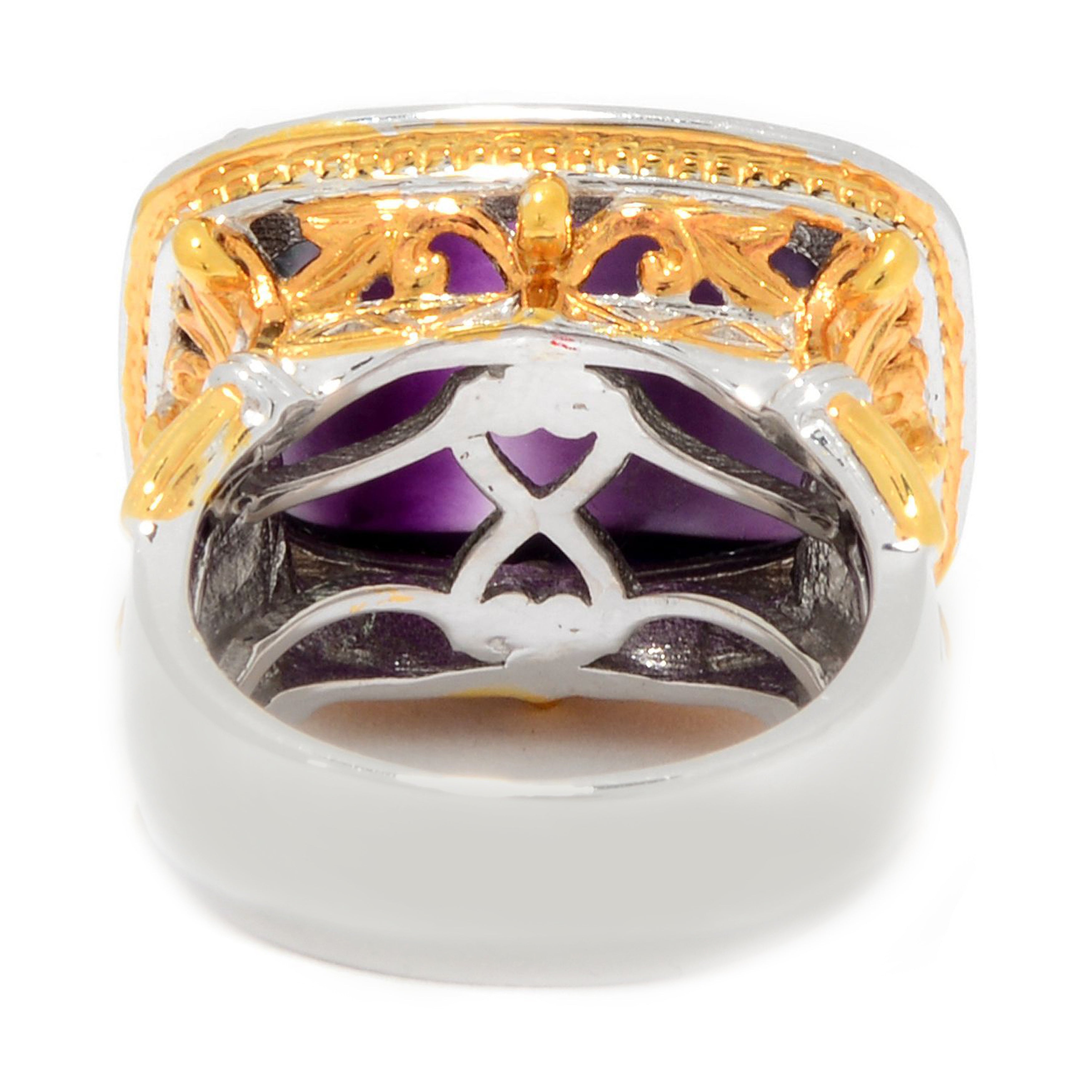 Gems en Vogue Bi-Color Fluorite Cabochon High Set East-West Ring