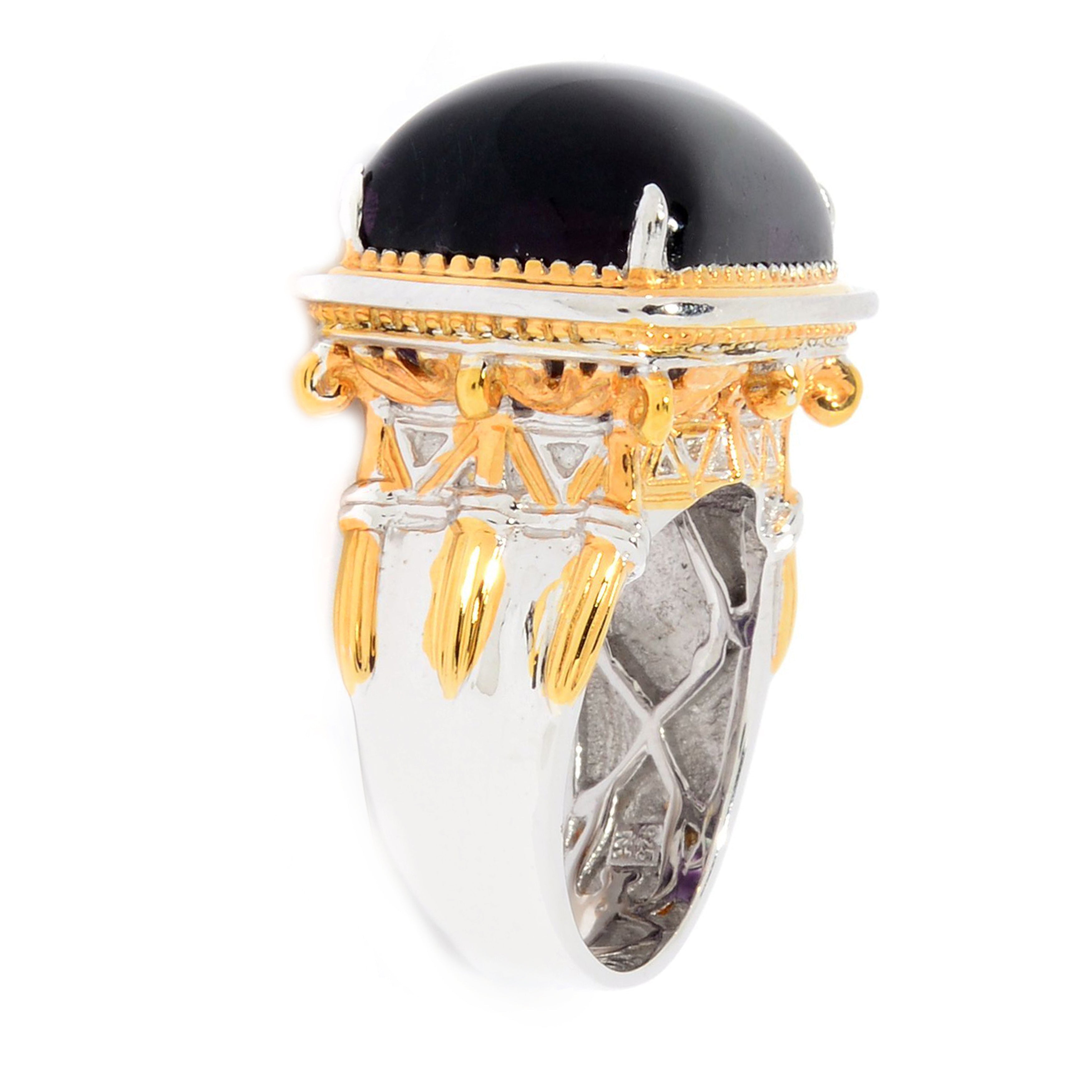 Gems en Vogue Bi-Color Fluorite Cabochon High Set East-West Ring