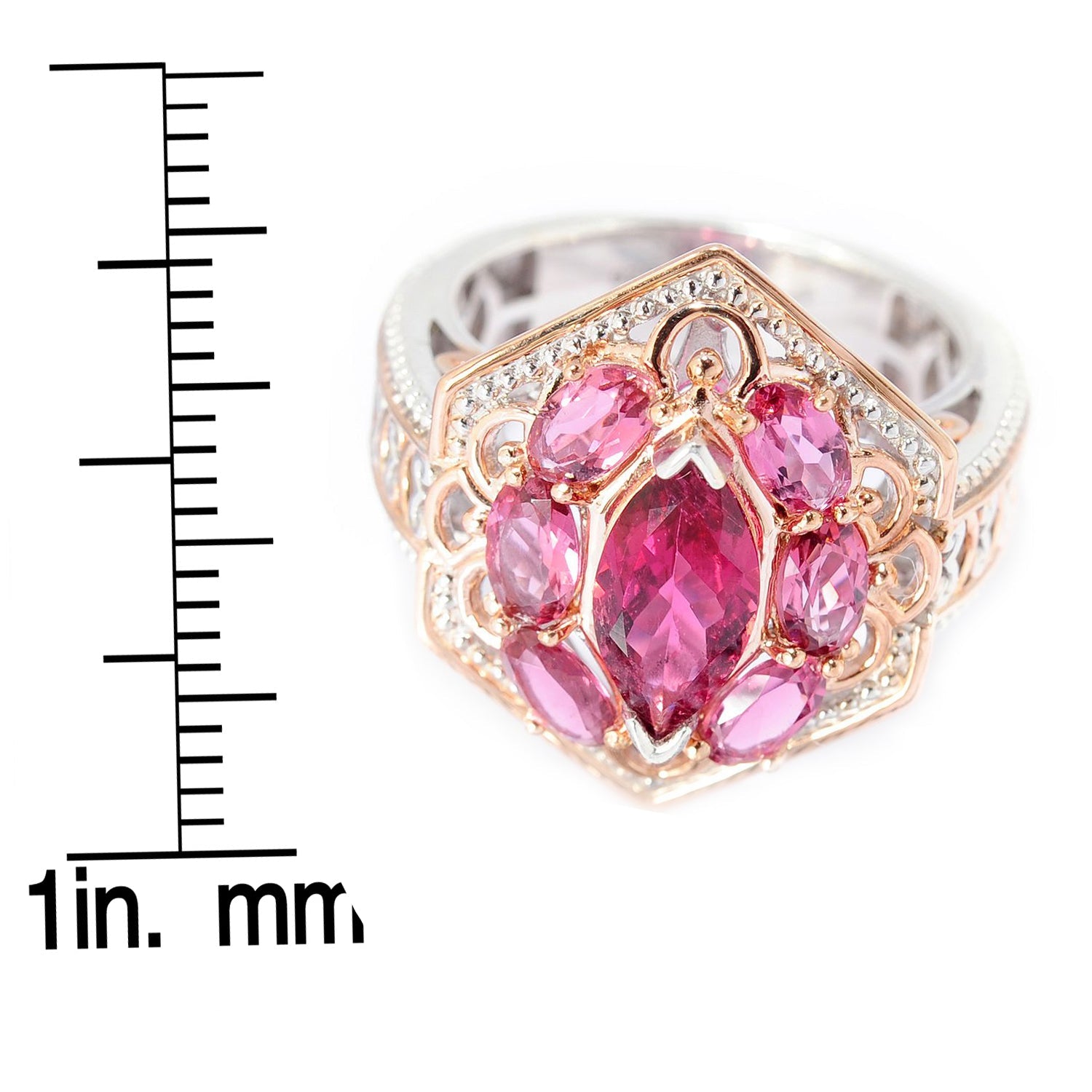 Gems en Vogue 2.35ctw Multi Shape Pink Tourmaline Hexagon Ring