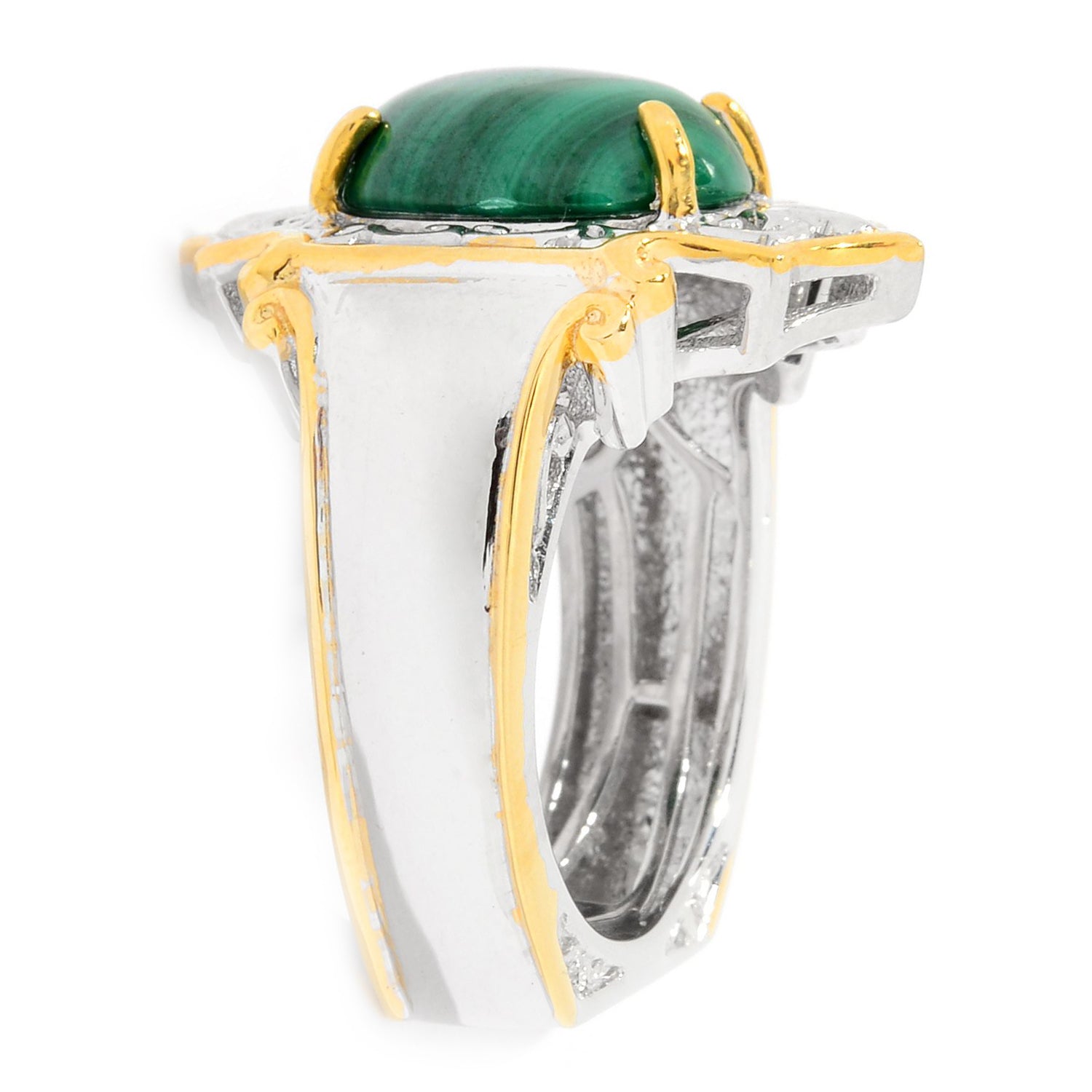 Gems en Vogue Malachite Scrollwork Shield Ring