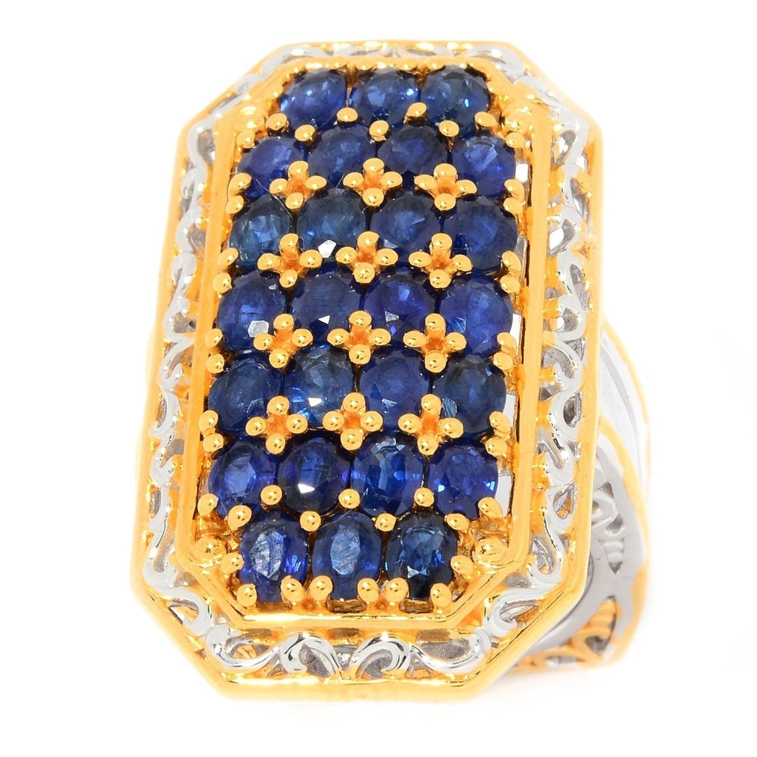 Gems en Vogue 4.06ctw Fancy Royal Blue Sapphire Elongated Shield Ring