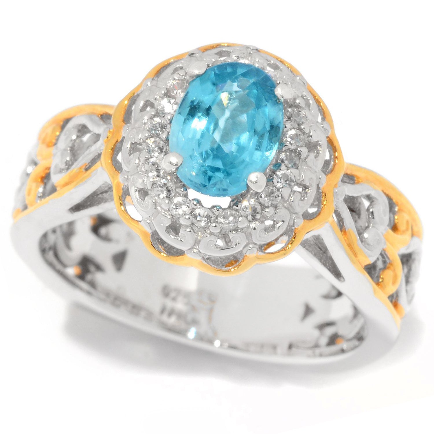 Gems en Vogue 1.58ctw Blue Zircon & White Zircon Halo Ring