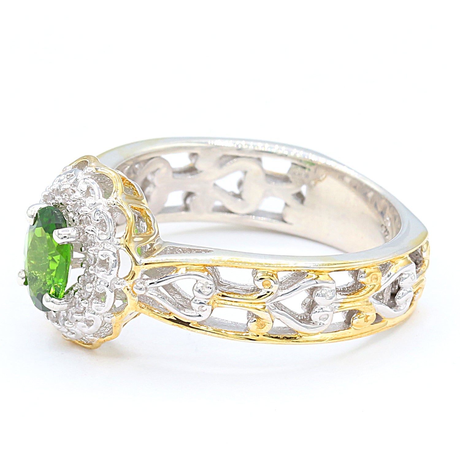 Gems en Vogue 1.05ctw Chrome Diopside & White Zircon Halo Ring