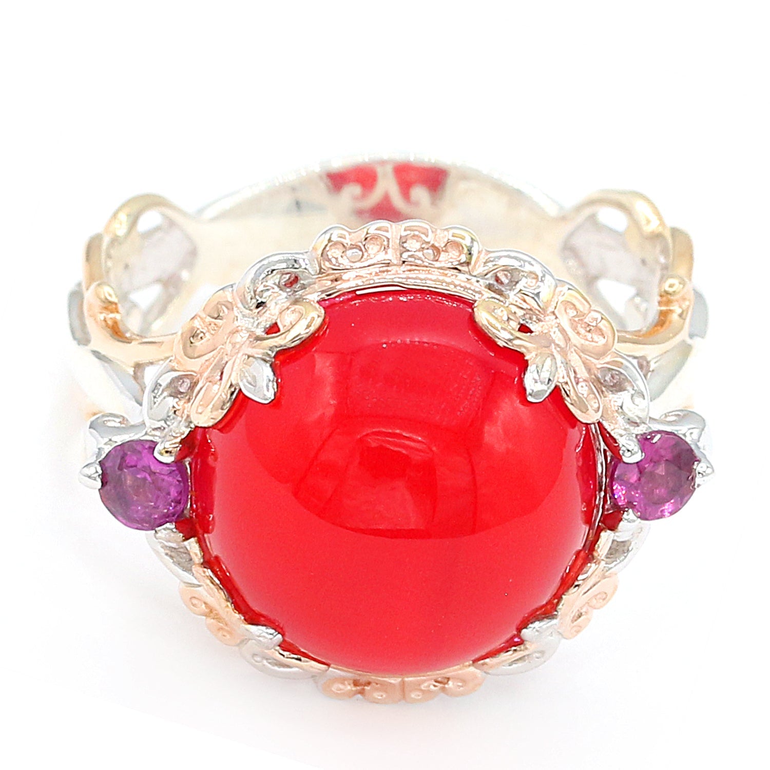 Gems en Vogue Round Dark Pink Chalcedony & Rhodolite Garnet Ring
