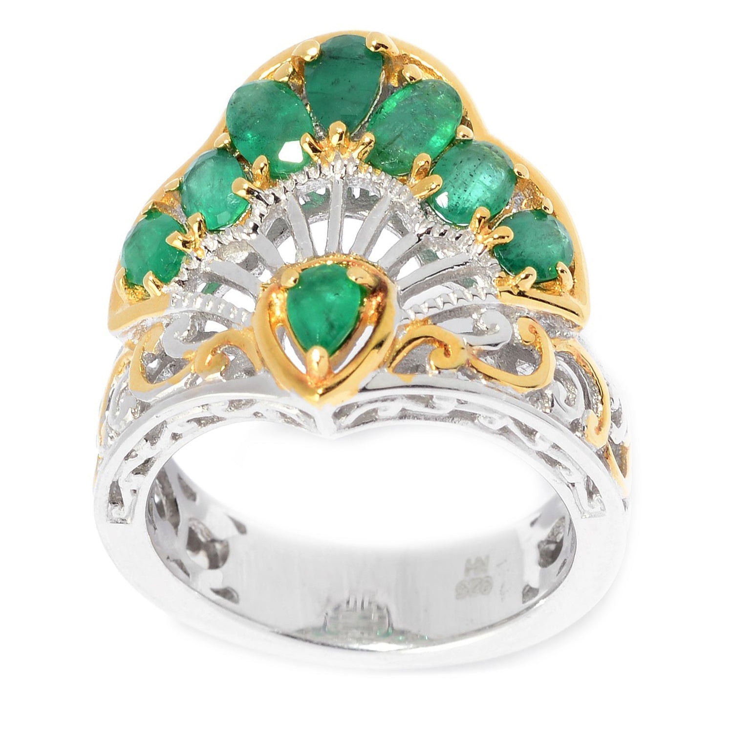 Gems en Vogue 1.79ctw Asia Emerald Asymmetrical Fan Ring
