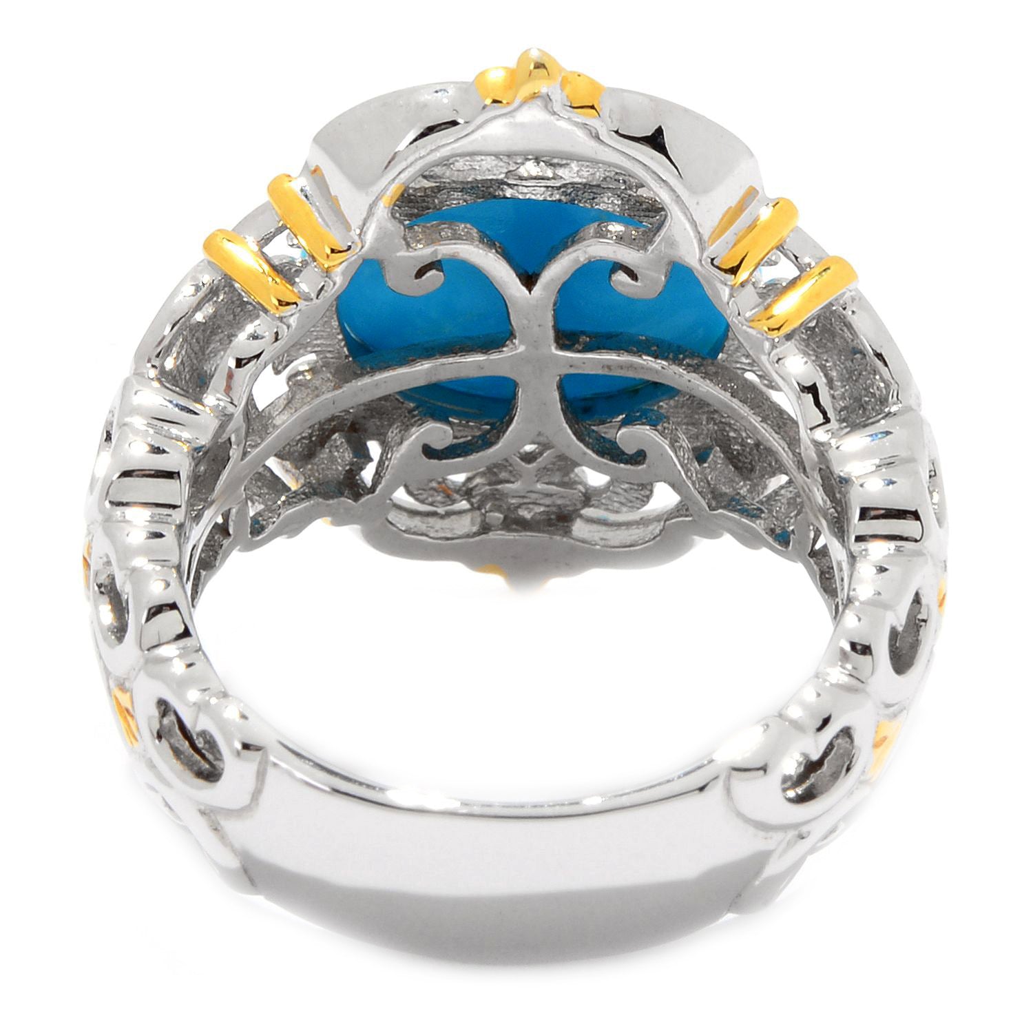Gems en Vogue Oval Kingman Turquoise Scrollwork Ring