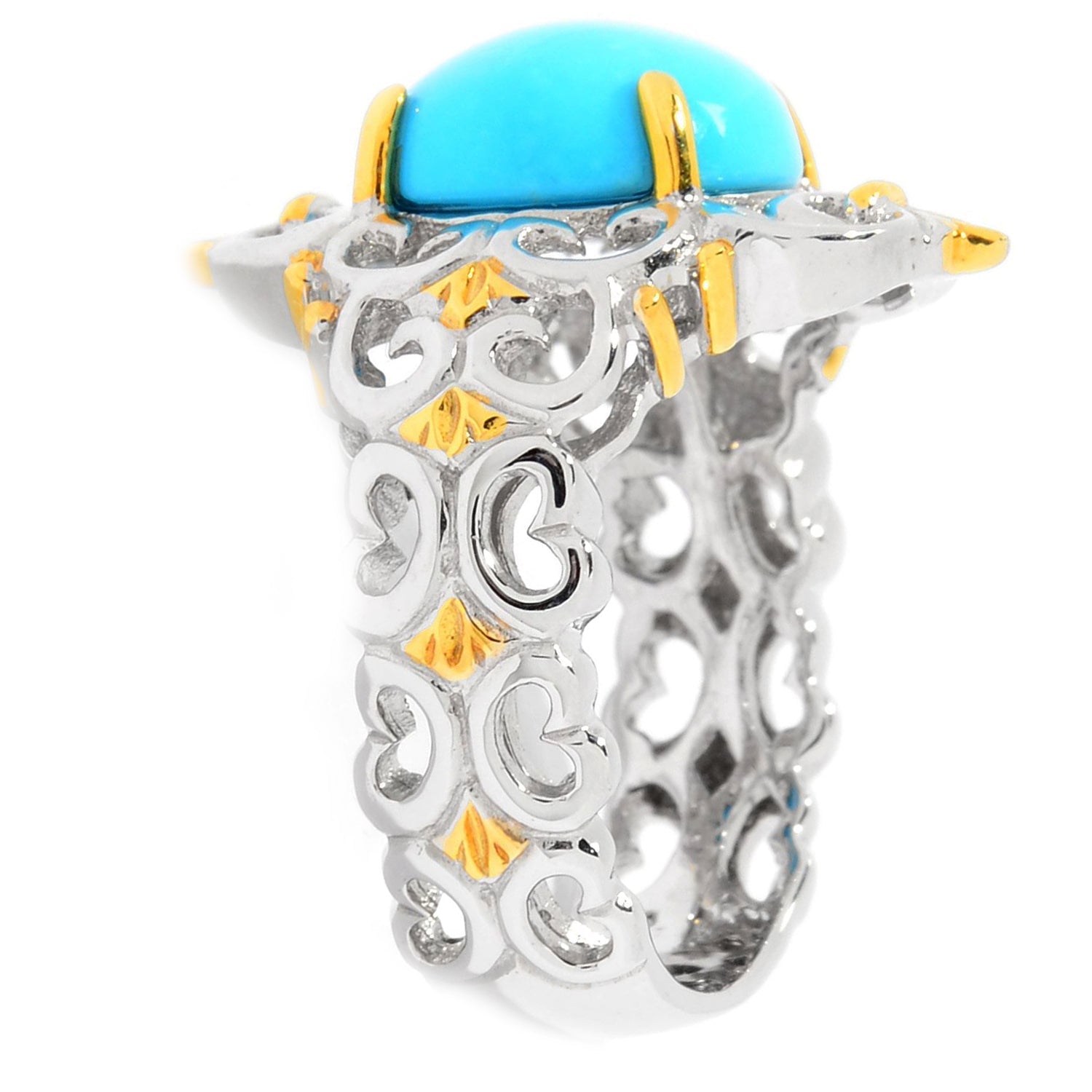Gems en Vogue Oval Kingman Turquoise Scrollwork Ring