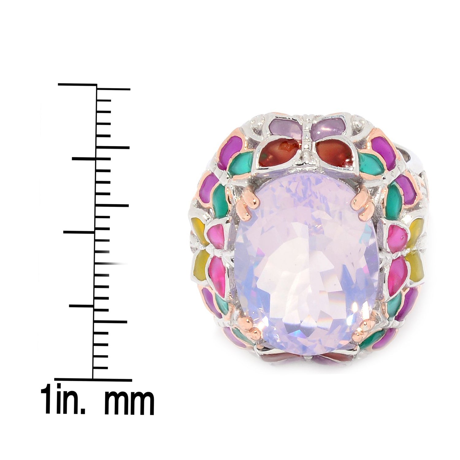 Gems en Vogue 7.23ctw Pink Amethyst & Multi Color Butterfly Enamel Ring