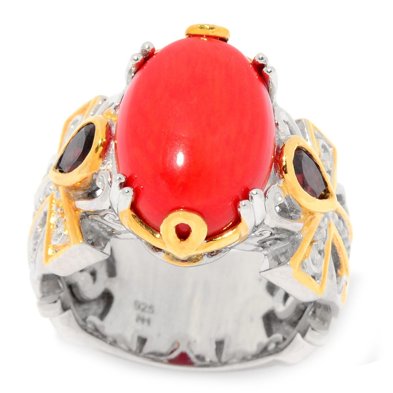 Gems en Vogue Cleopatra Red Coral & Garnet Ankh Symbol Ring