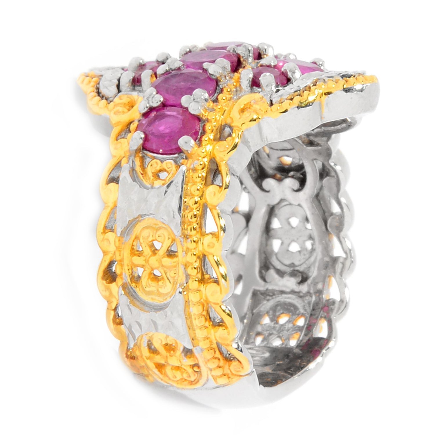 Gems en Vogue 2.52ctw Ruby Diamond Cut Scalloped Edge Cluster Ring