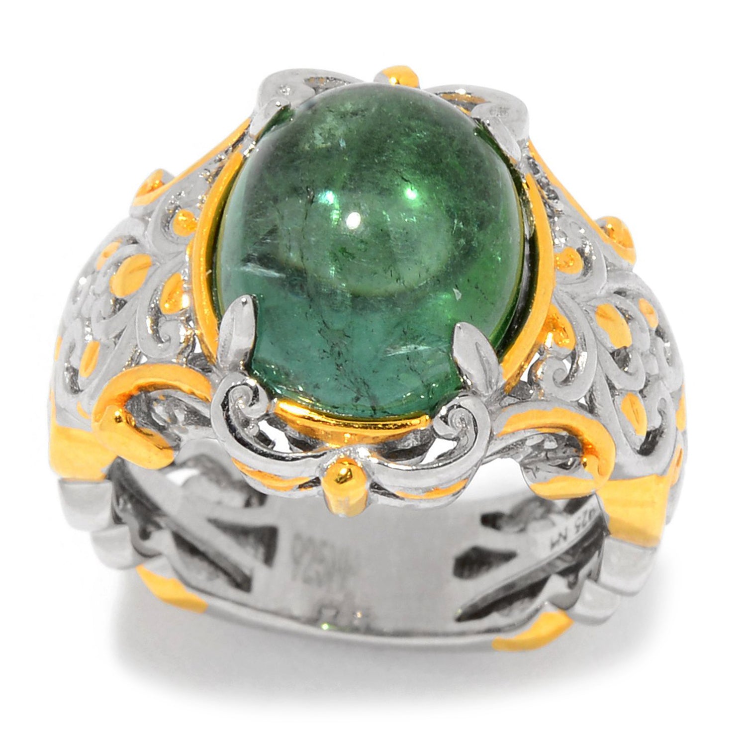 Gems en Vogue Green Tourmaline Scrollwork Solitaire Ring