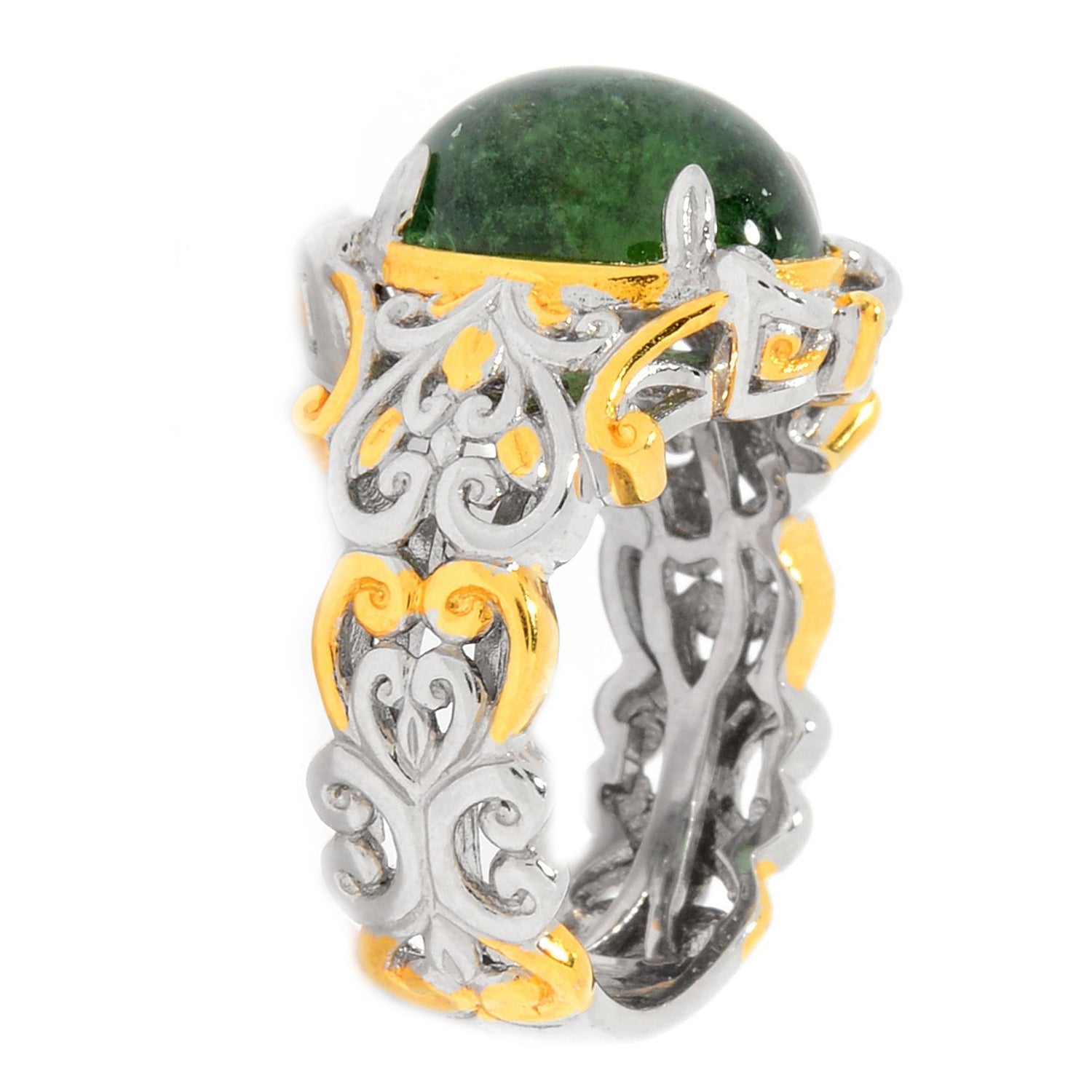 Gems en Vogue Green Tourmaline Scrollwork Solitaire Ring