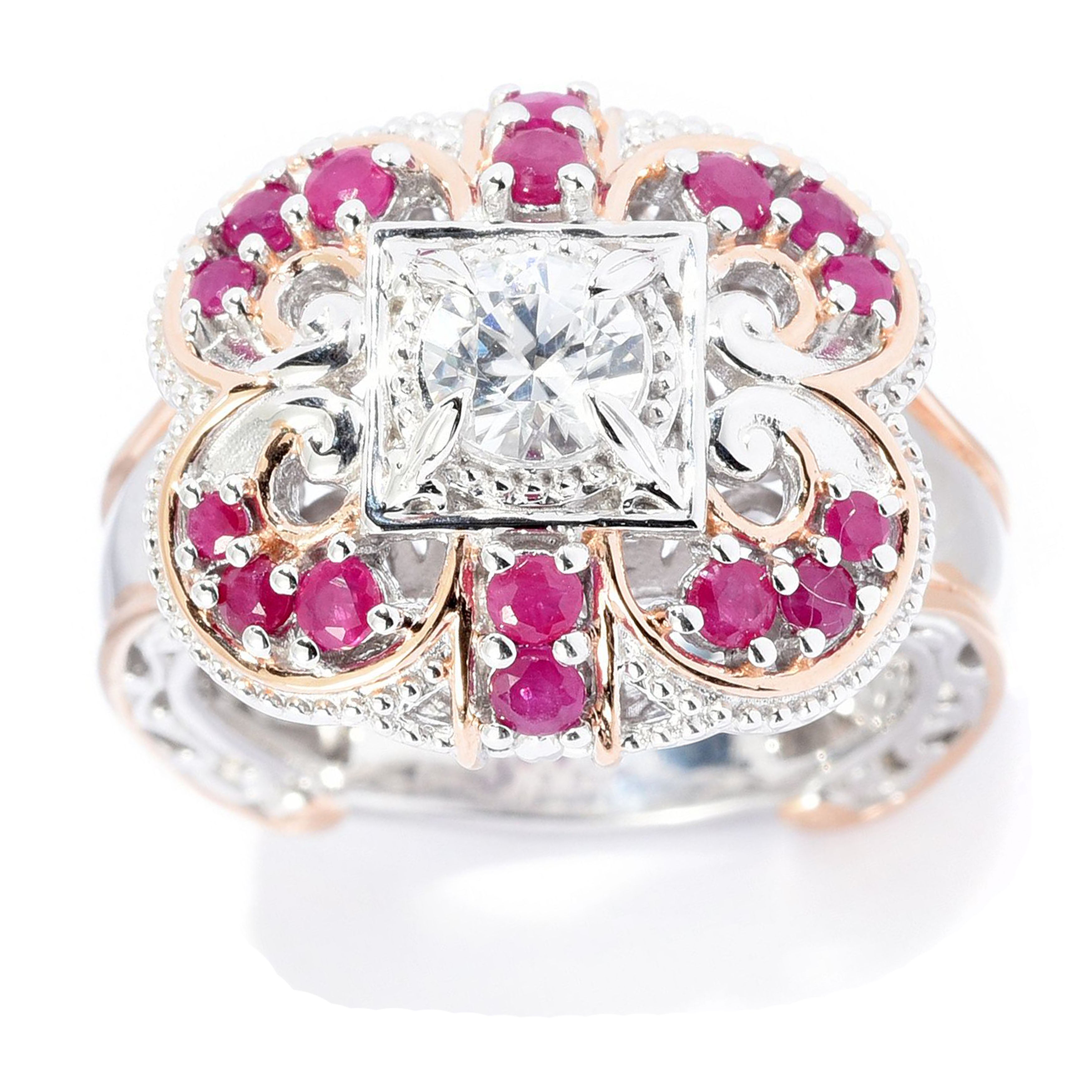 Gems en Vogue 1.34ctw Mozambique Ruby & White Zircon Flower Ring