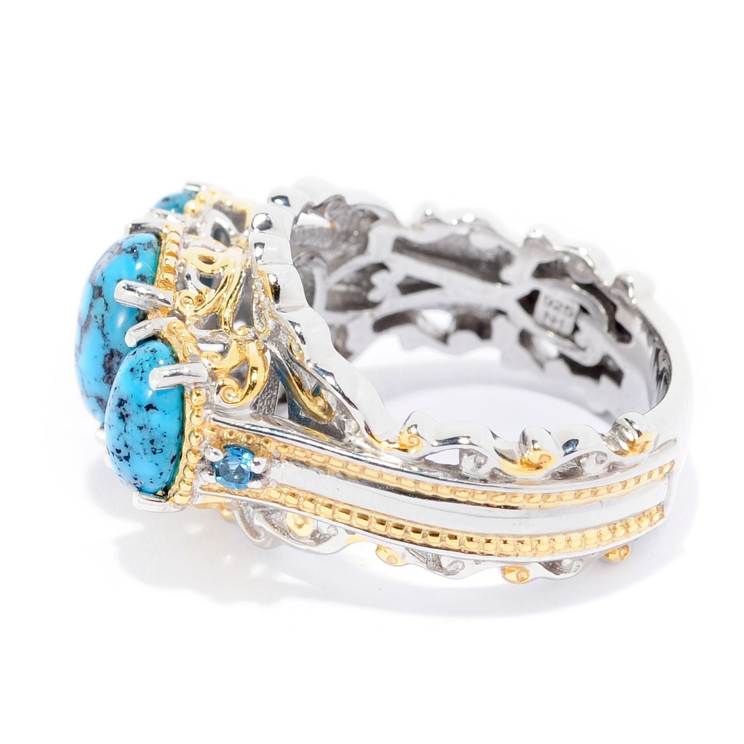 Gems en Vogue Spider Turquoise & London Blue Topaz Three Stone Ring