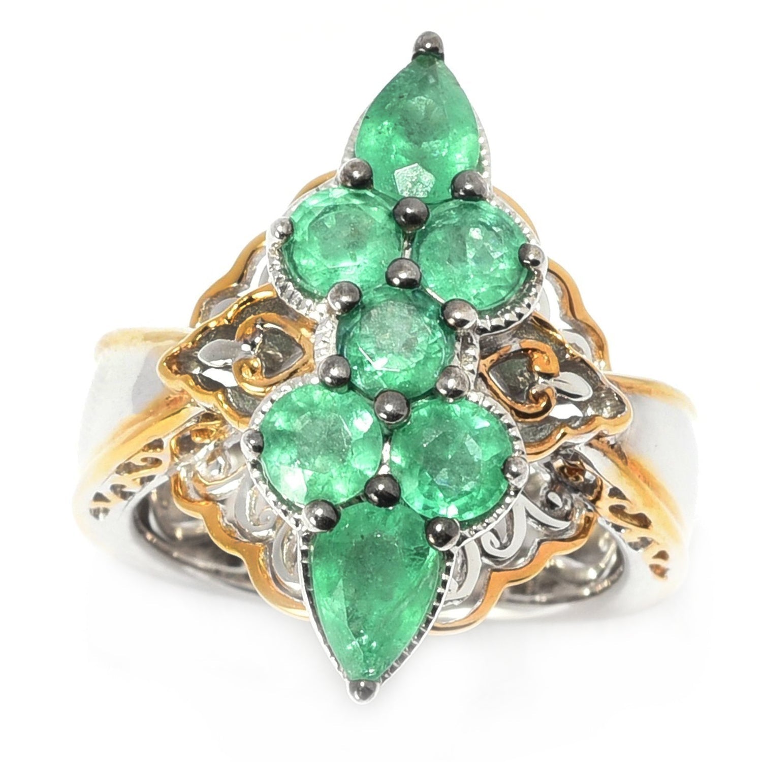 Gems en Vogue 1.97ctw Belmont Emerald Marquise Shaped Cluster Ring