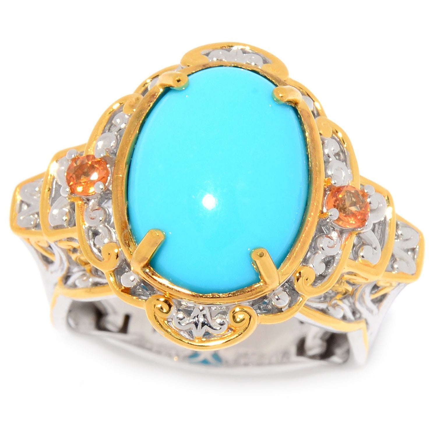 Gems en Vogue Sleeping Beauty Turquoise & Orange Sapphire Cocktail Ring