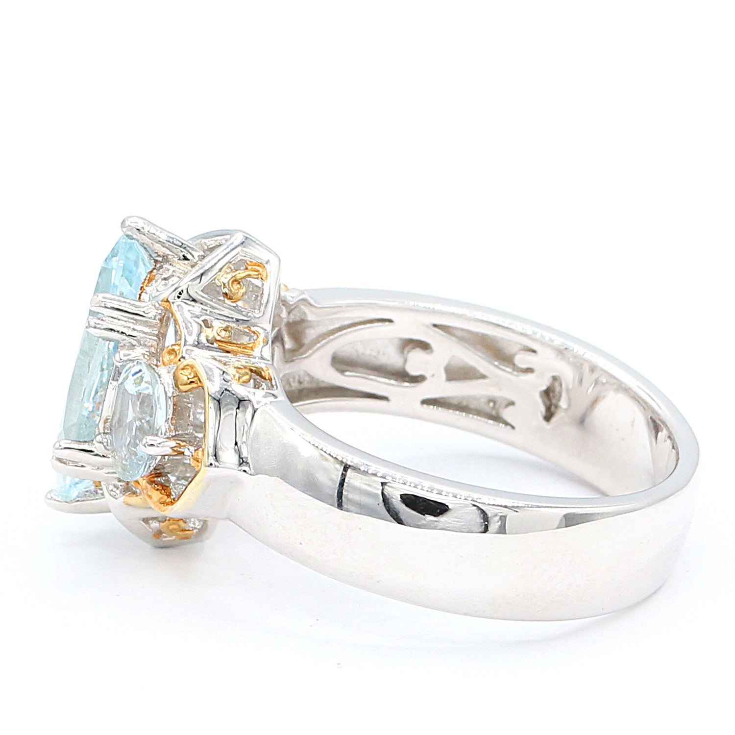 Gems en Vogue 1.65ctw Marquise & Oval Aquamarine Three Stone Ring