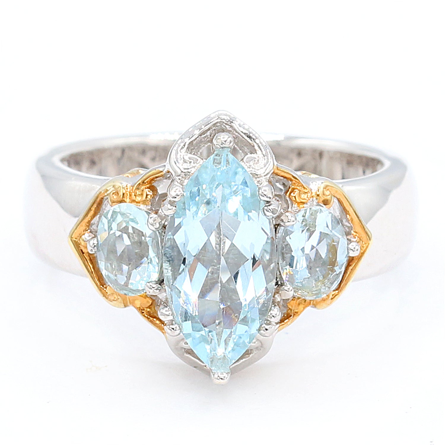 Gems en Vogue 1.65ctw Marquise & Oval Aquamarine Three Stone Ring